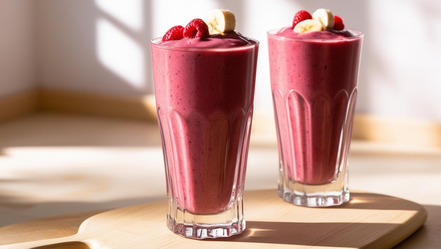 Smoothie malinowo-bananowe z białkiem konopnym
